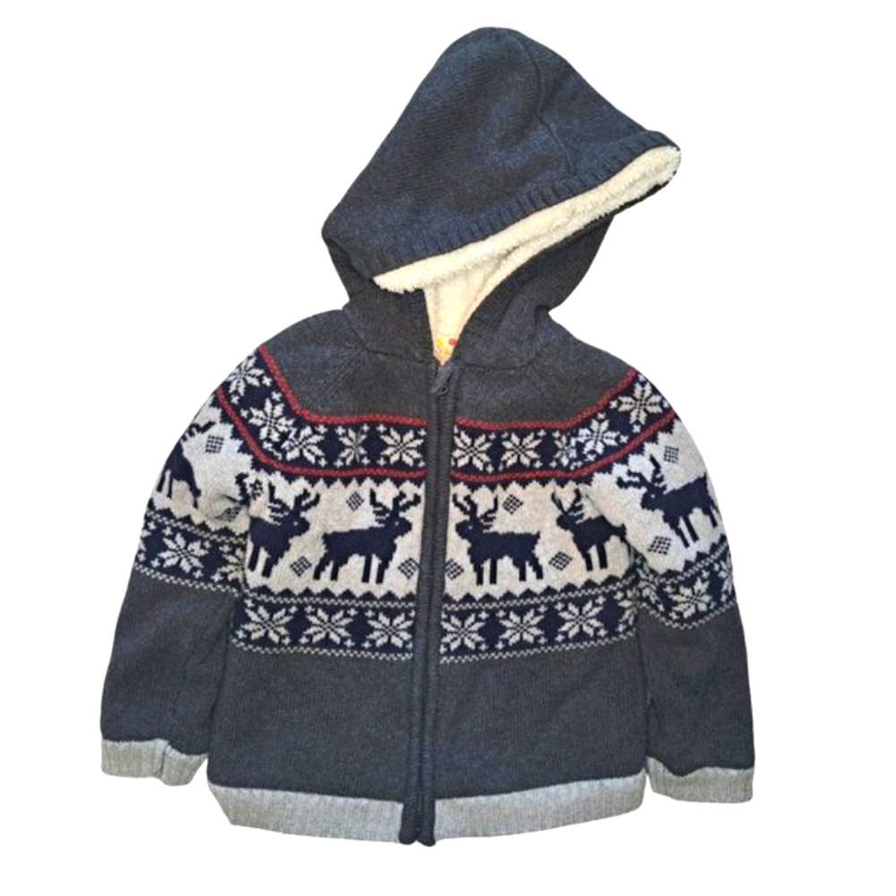 Sami & Jo Gray Hooded Full Zip Reindeer Sweater Jacket Size 4T